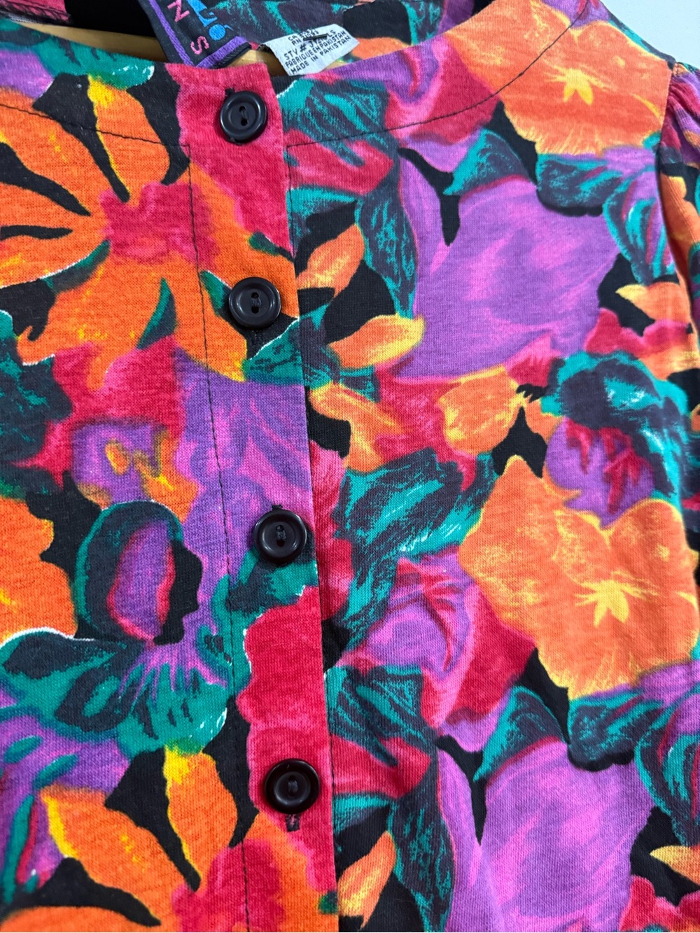 Vintage 80s 90s NWT Floral Babydoll Dress Tunic Cotton Drop Waist Button Up - Picture 5 of 10